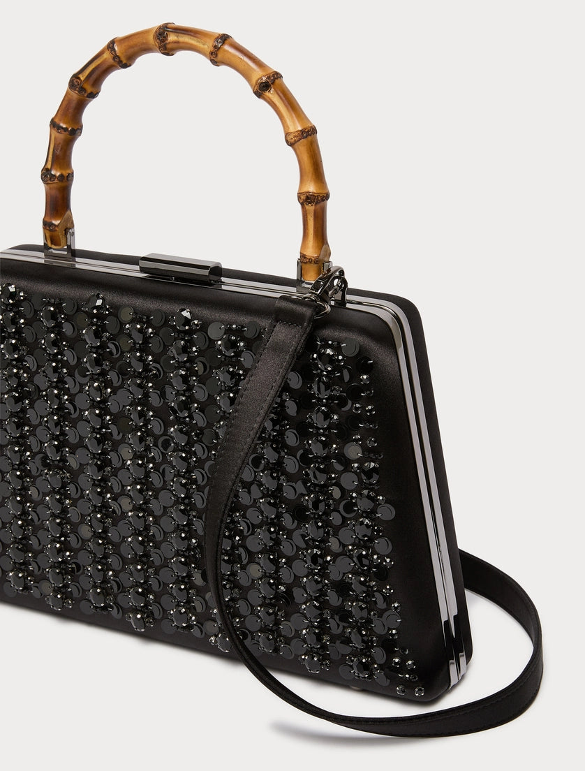 Satin clutch bag with embroidered detail