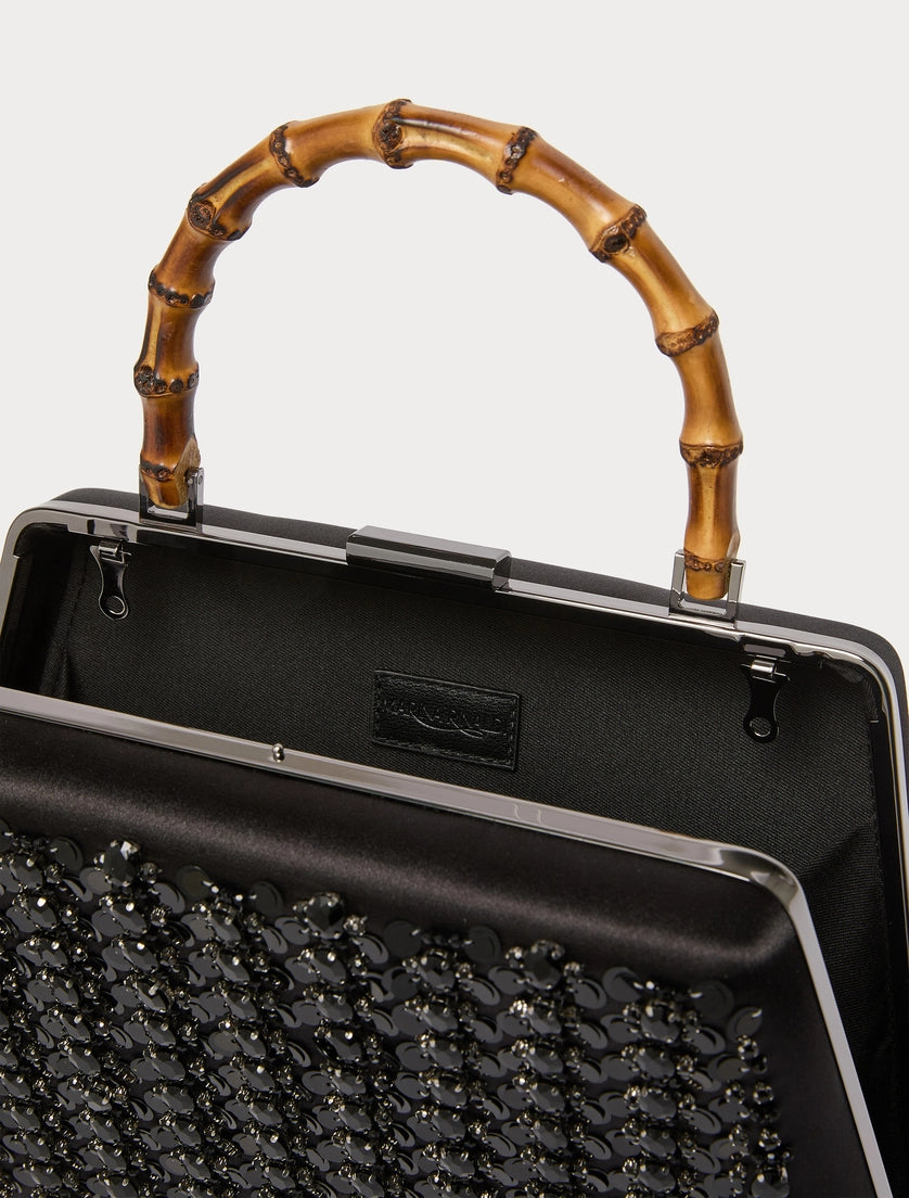 Satin clutch bag with embroidered detail