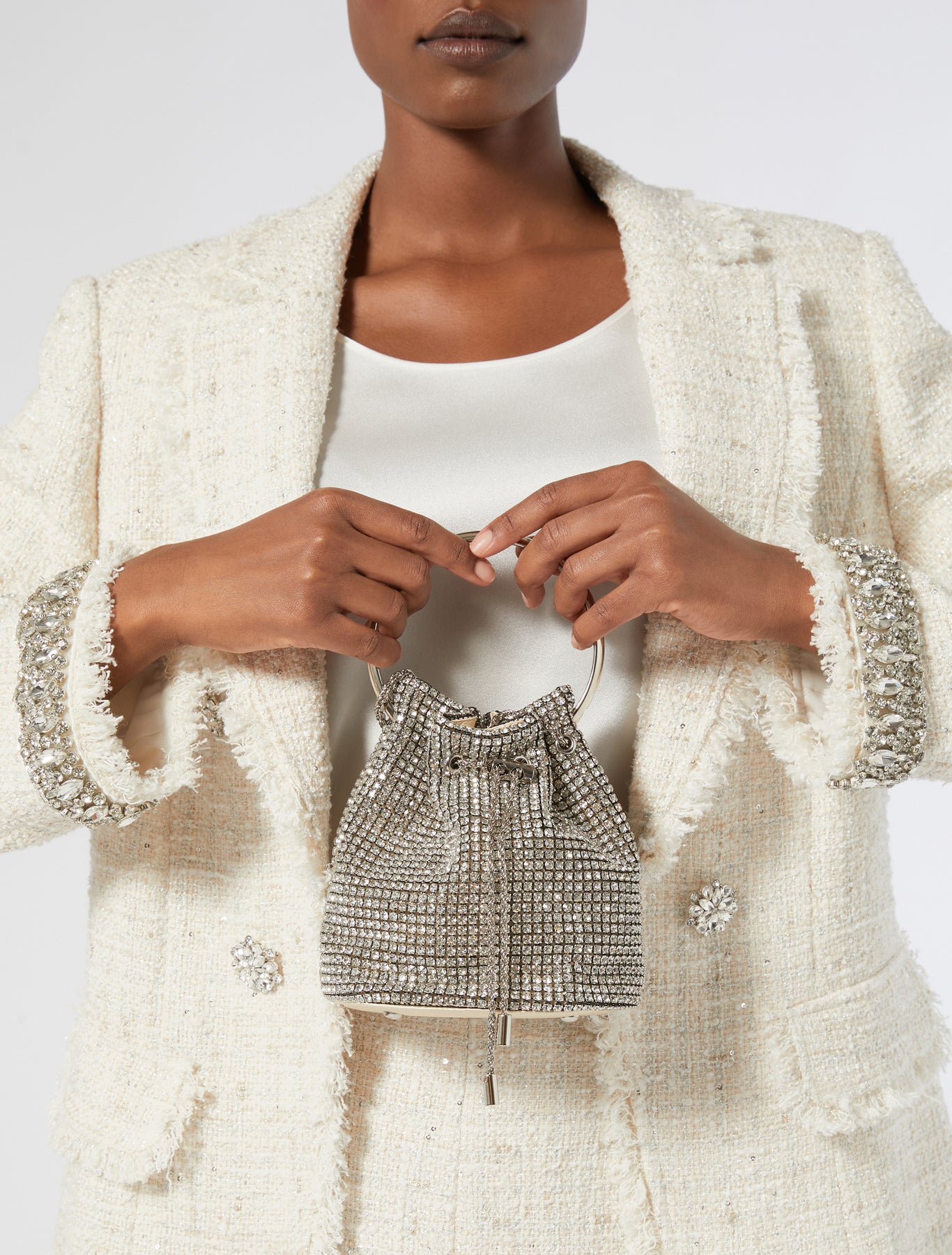 Bucket bag with all-over rhinestone detail