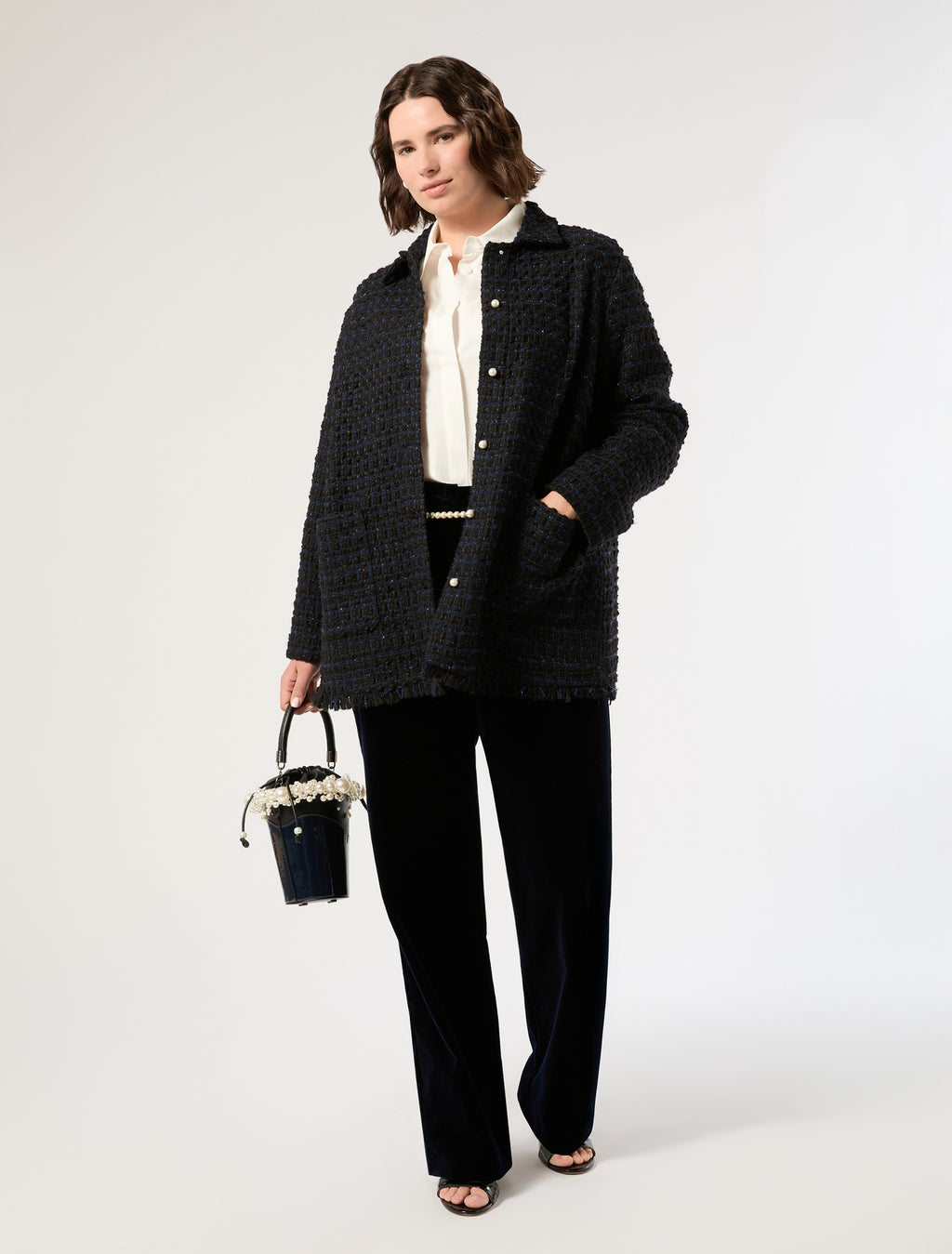 Marina Rinaldi bucket bag with pearls for woman