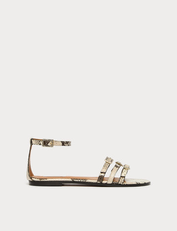 marina rinaldi flat leather sandals for woman