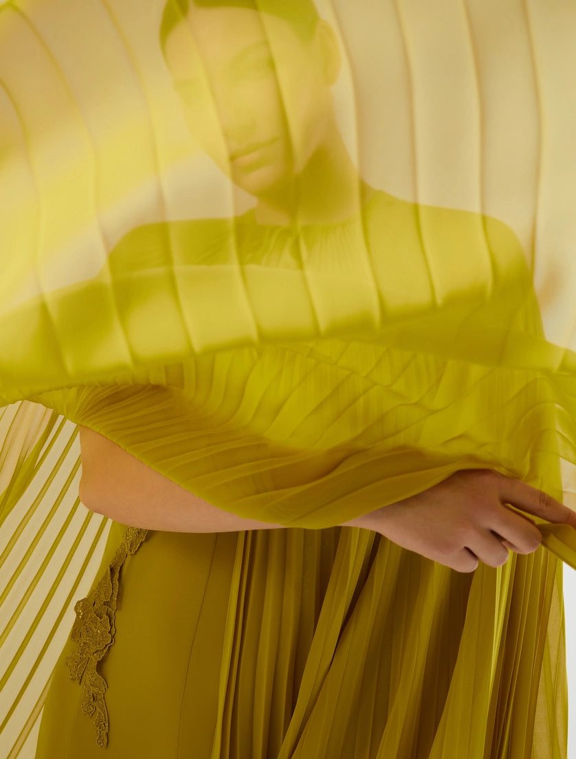 Plissé-pleated crepe georgette cape