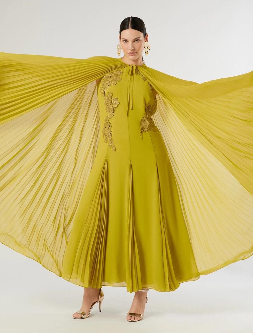 Plissé-pleated crepe georgette cape