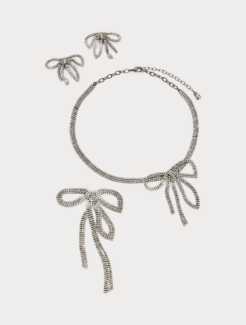 Bow necklace, brooch and earrings