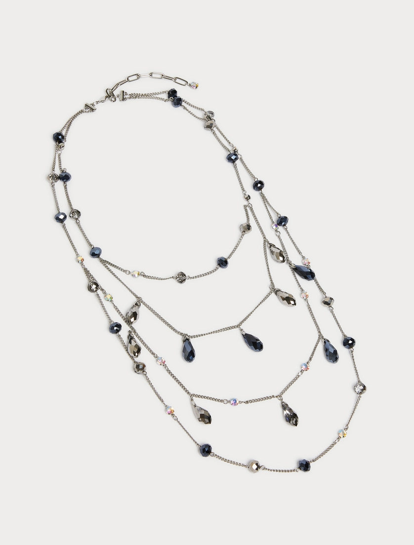 Jet and rhinestone-adorned multi-strand necklace