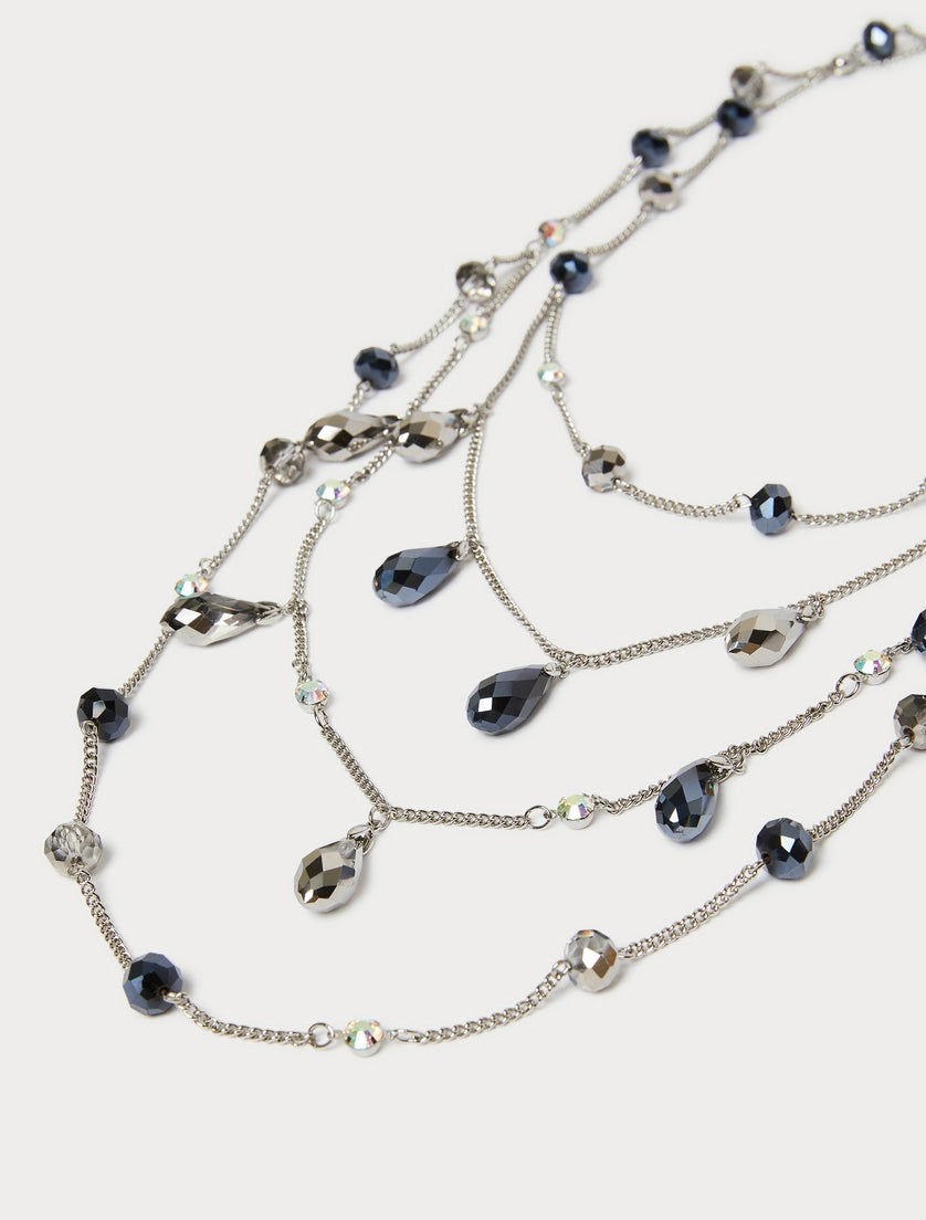 Jet and rhinestone-adorned multi-strand necklace