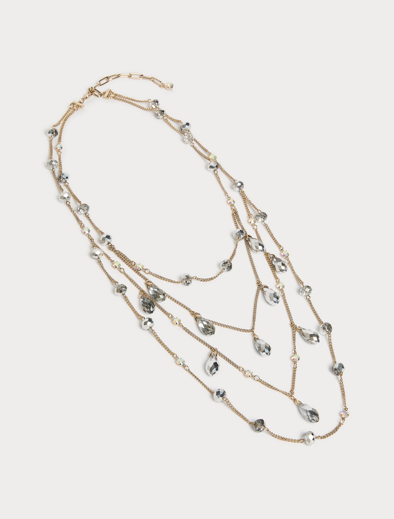 Jet and rhinestone-adorned multi-strand necklace