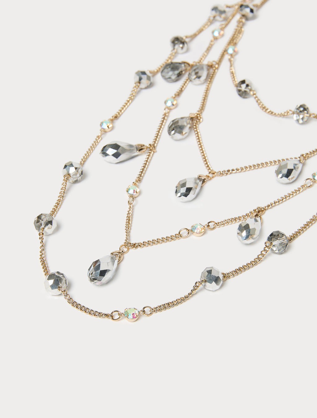 Jet and rhinestone-adorned multi-strand necklace