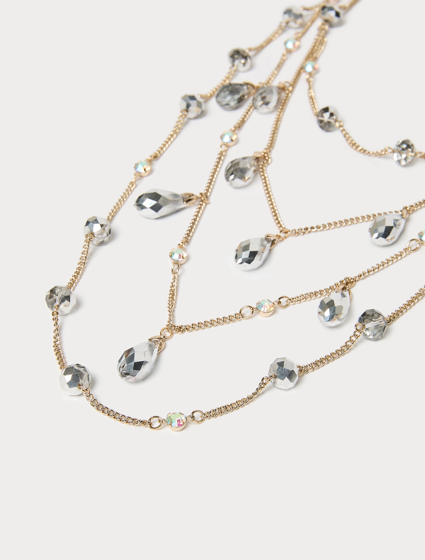 Jet and rhinestone-adorned multi-strand necklace