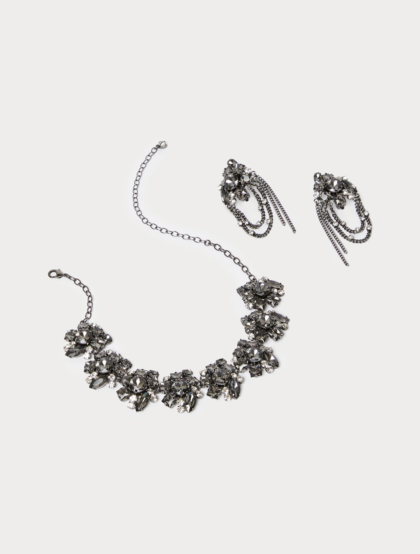 Rhinestone-adorned choker and earrings