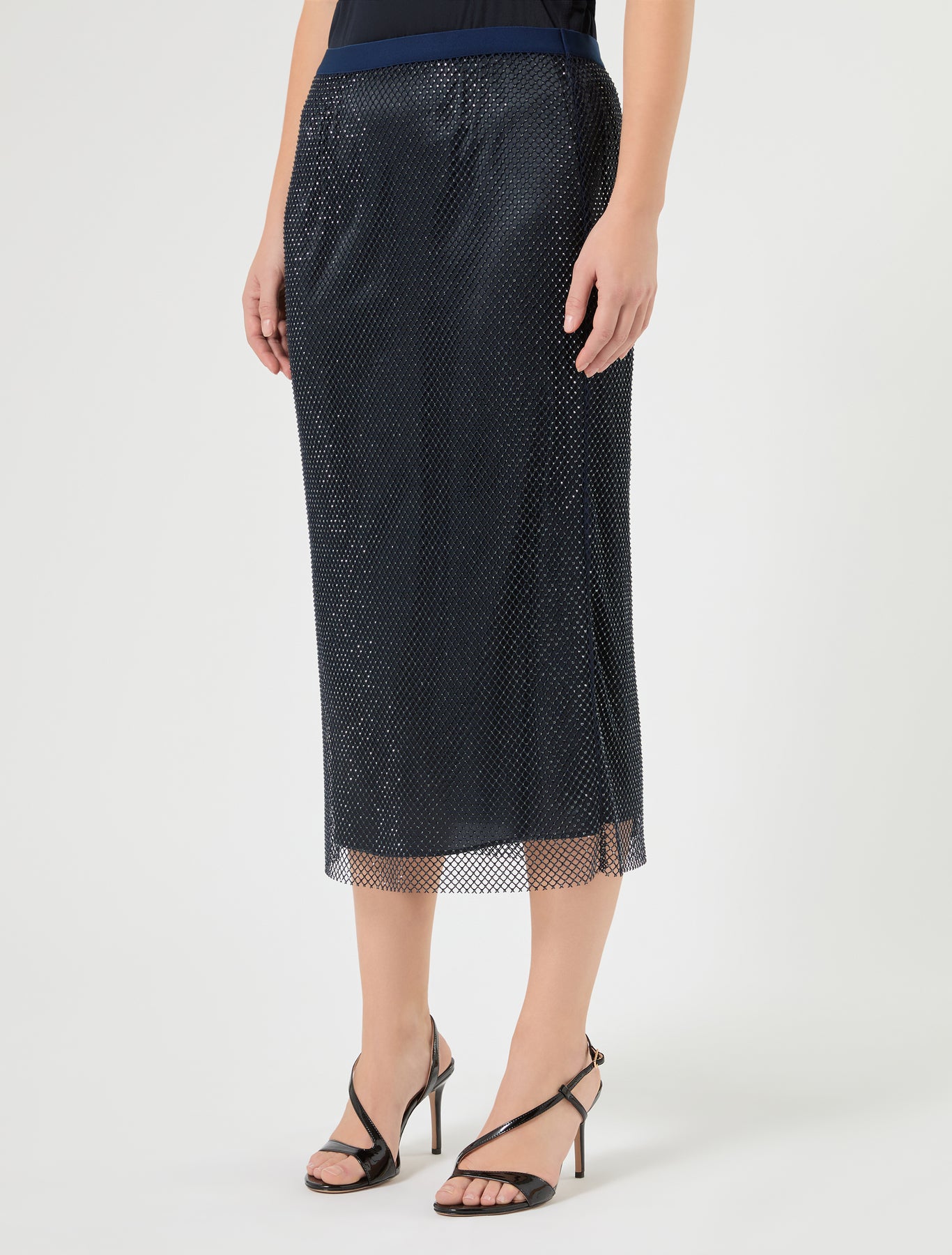 Marina Rinaldi rhinestone-adorned mesh jersey skirt for woman