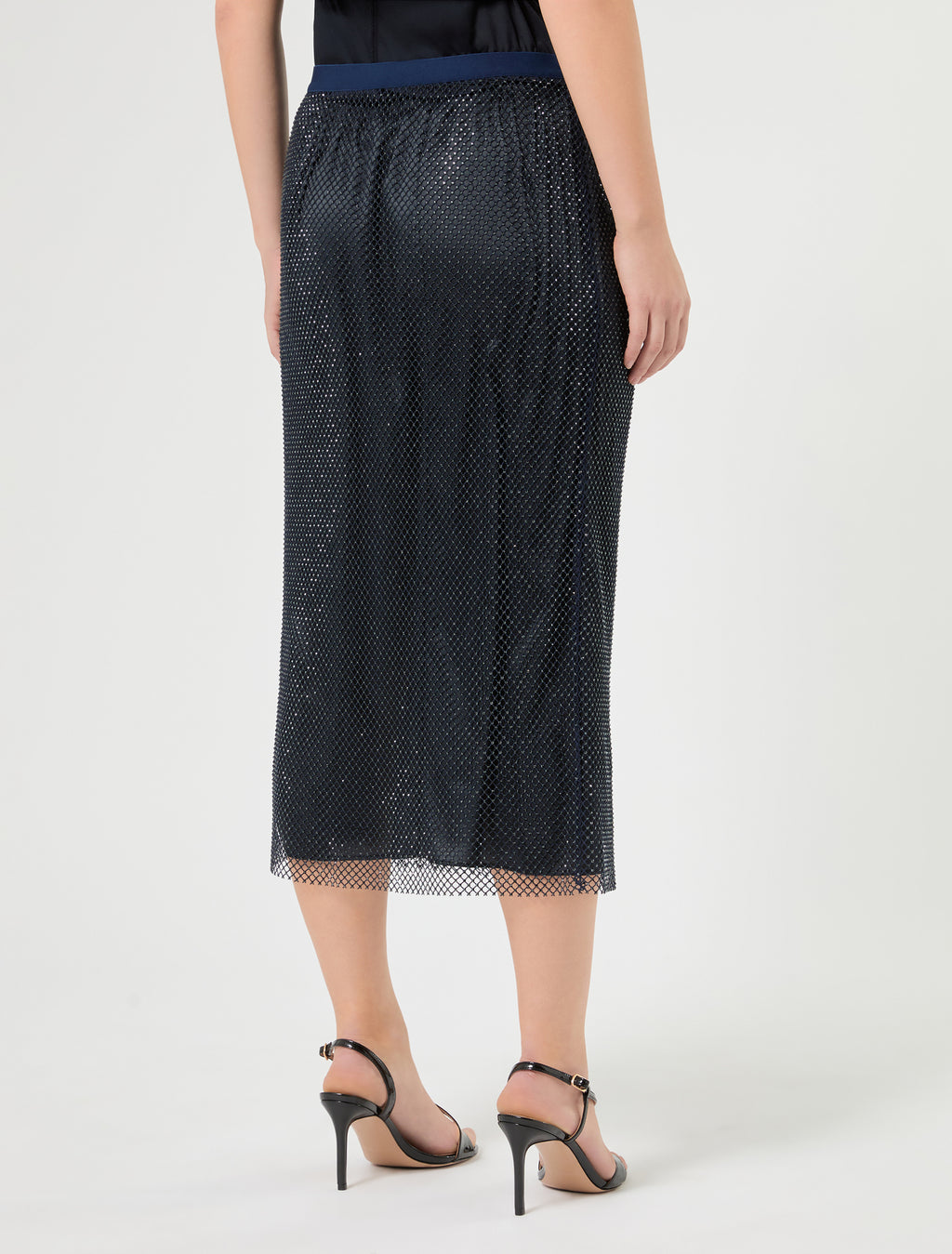 Marina Rinaldi rhinestone-adorned mesh jersey skirt for woman