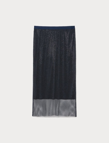 Rhinestone-adorned mesh jersey skirt