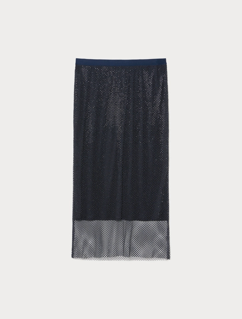 marina rinaldi Rhinestone-adorned mesh jersey skirt