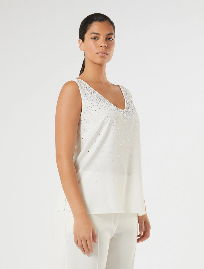 Rhinestone-adorned crepe de chine top