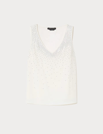 Rhinestone-adorned crepe de chine top