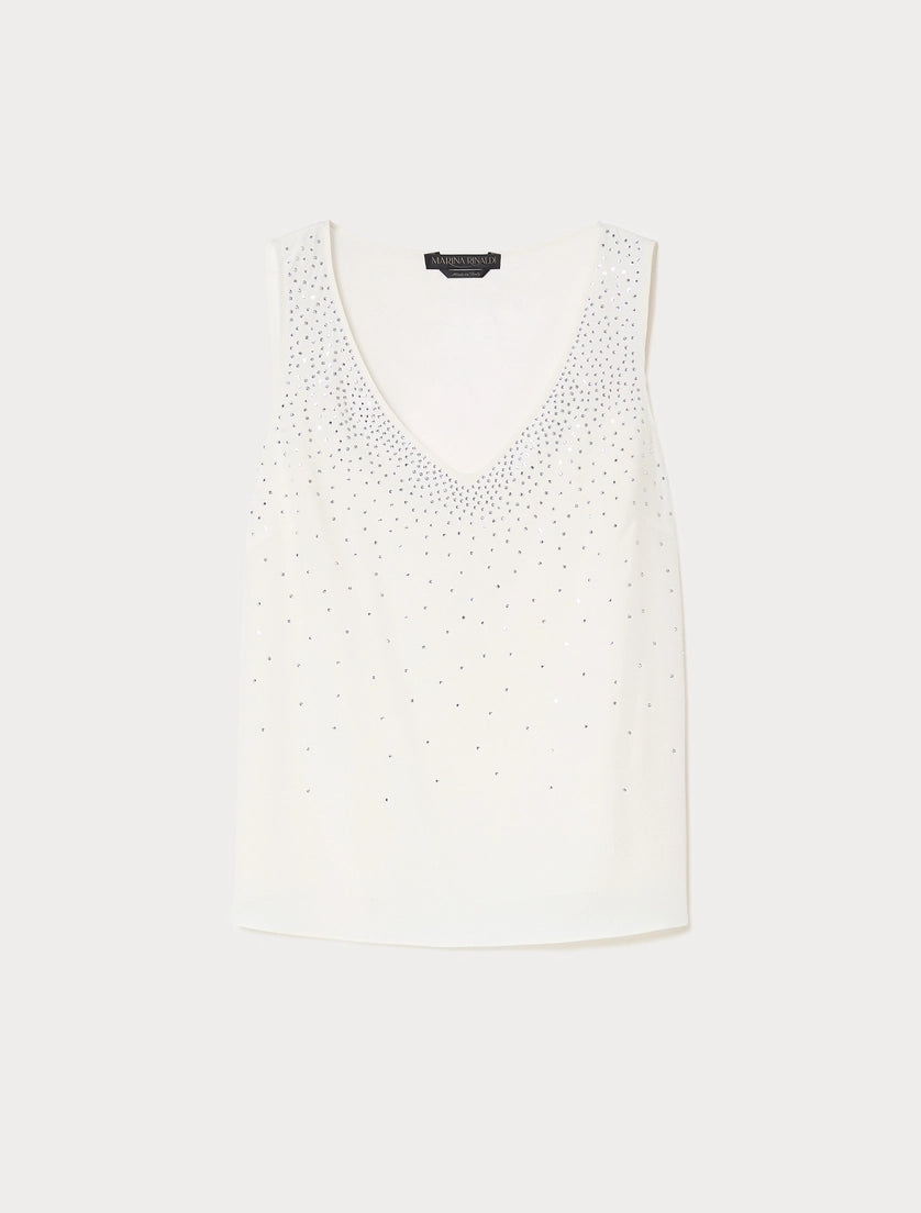 Rhinestone-adorned crepe de chine top