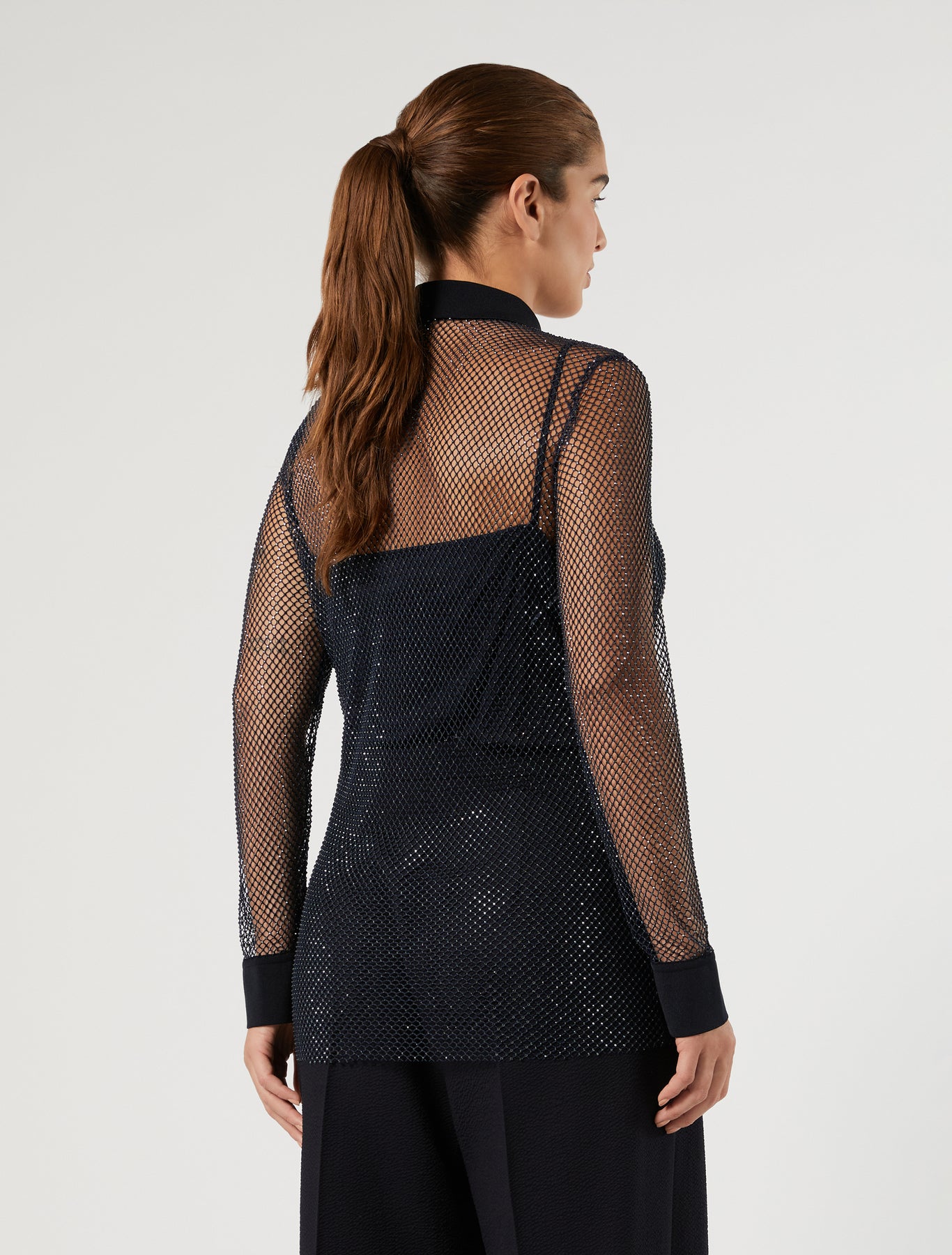 Marina Rinaldi rhinestone-adorned mesh jersey shirt for woman