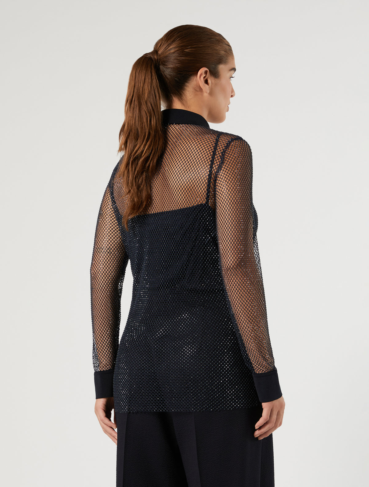 Marina Rinaldi rhinestone-adorned mesh jersey shirt for woman