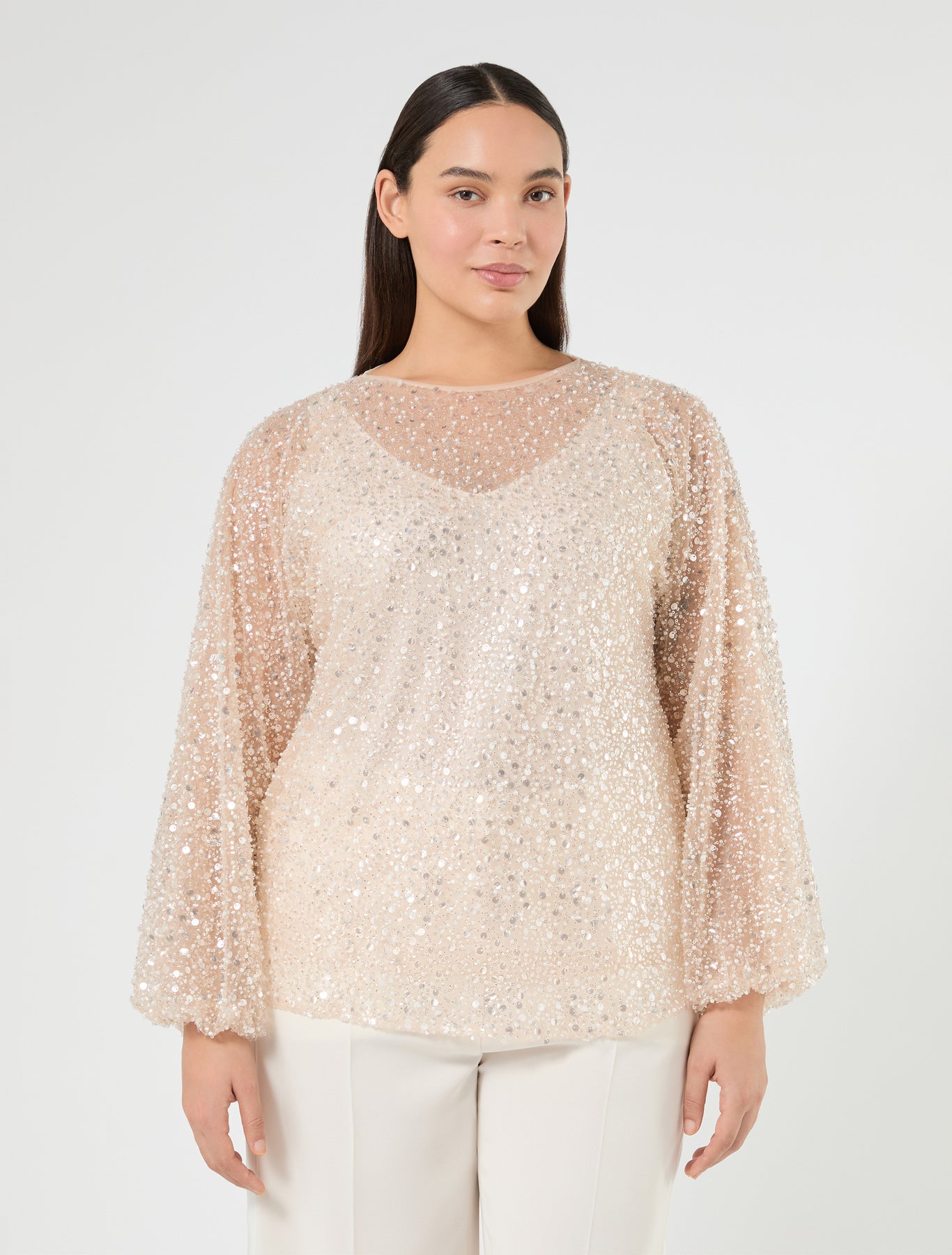 Marina Rinaldi embroidered tulle tunic for woman