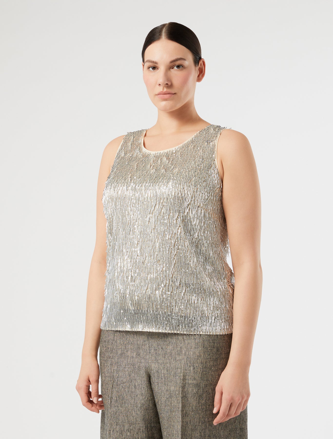 marina rinaldi embroidered tulle top for woman