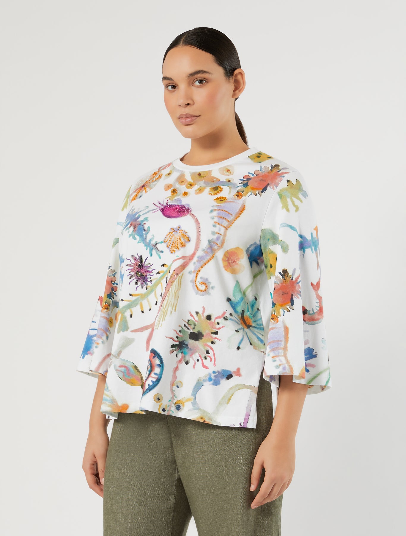 marina rinaldi embroidered jersey t-shirt for woman