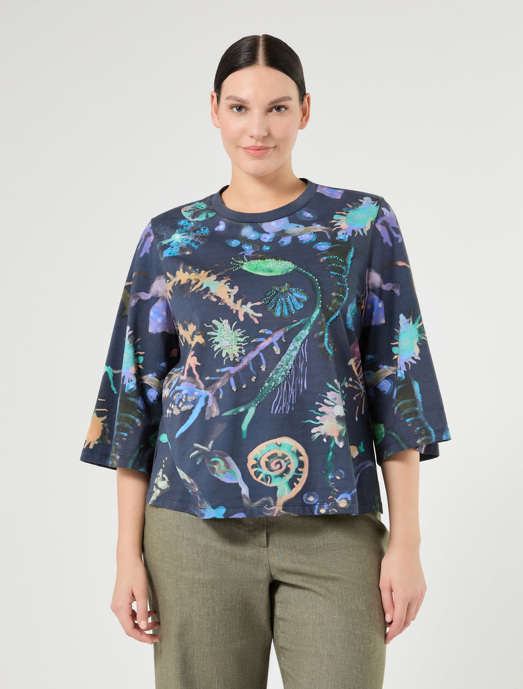 marina rinaldi embroidered jersey t-shirt for woman