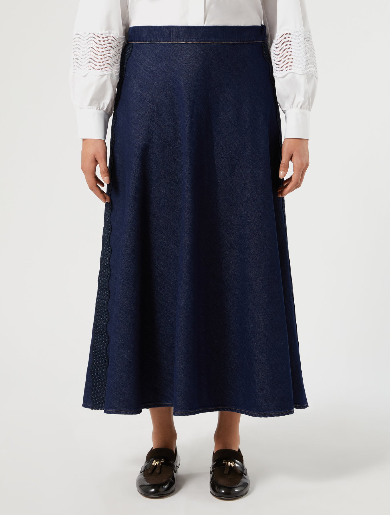 Marina Rinaldi embroidered denim skirt for woman