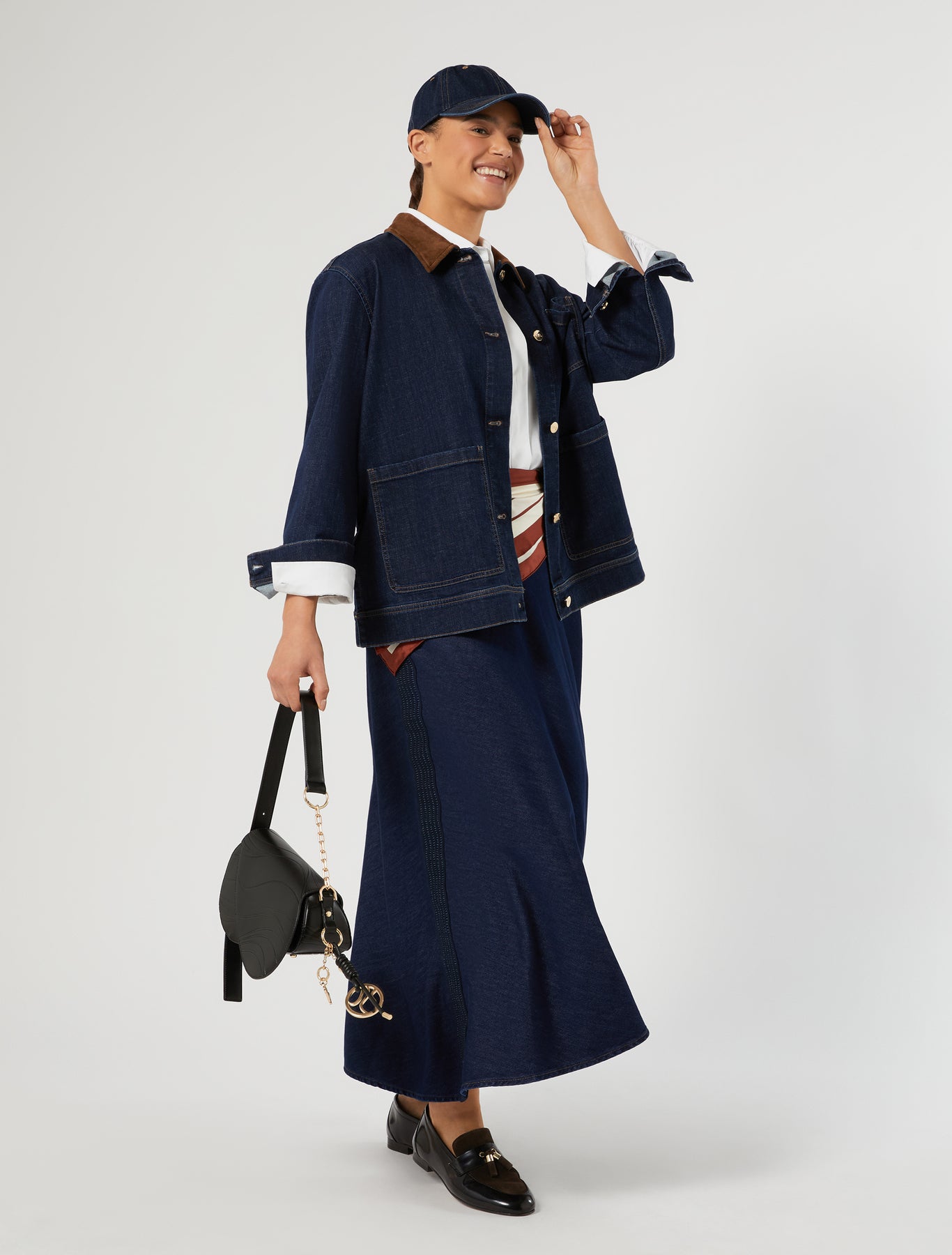 Marina Rinaldi embroidered denim skirt for woman