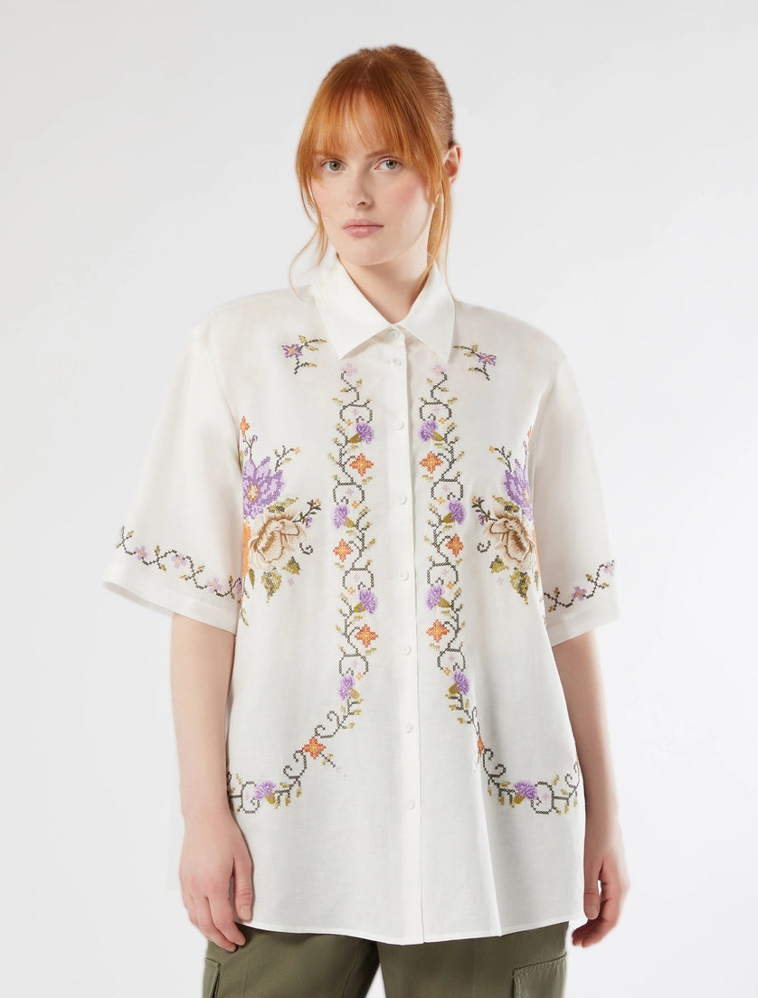 marina rinaldi embroidered cotton canvas shirt for woman