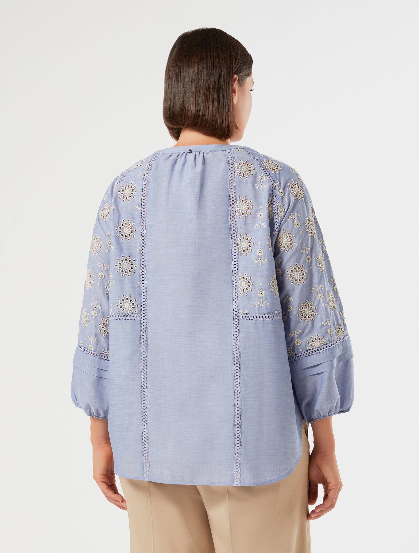 marina rinaldi chambray cotton shirt with embroidery for woman
