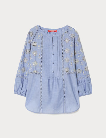 marina rinaldi chambray cotton shirt with embroidery for woman