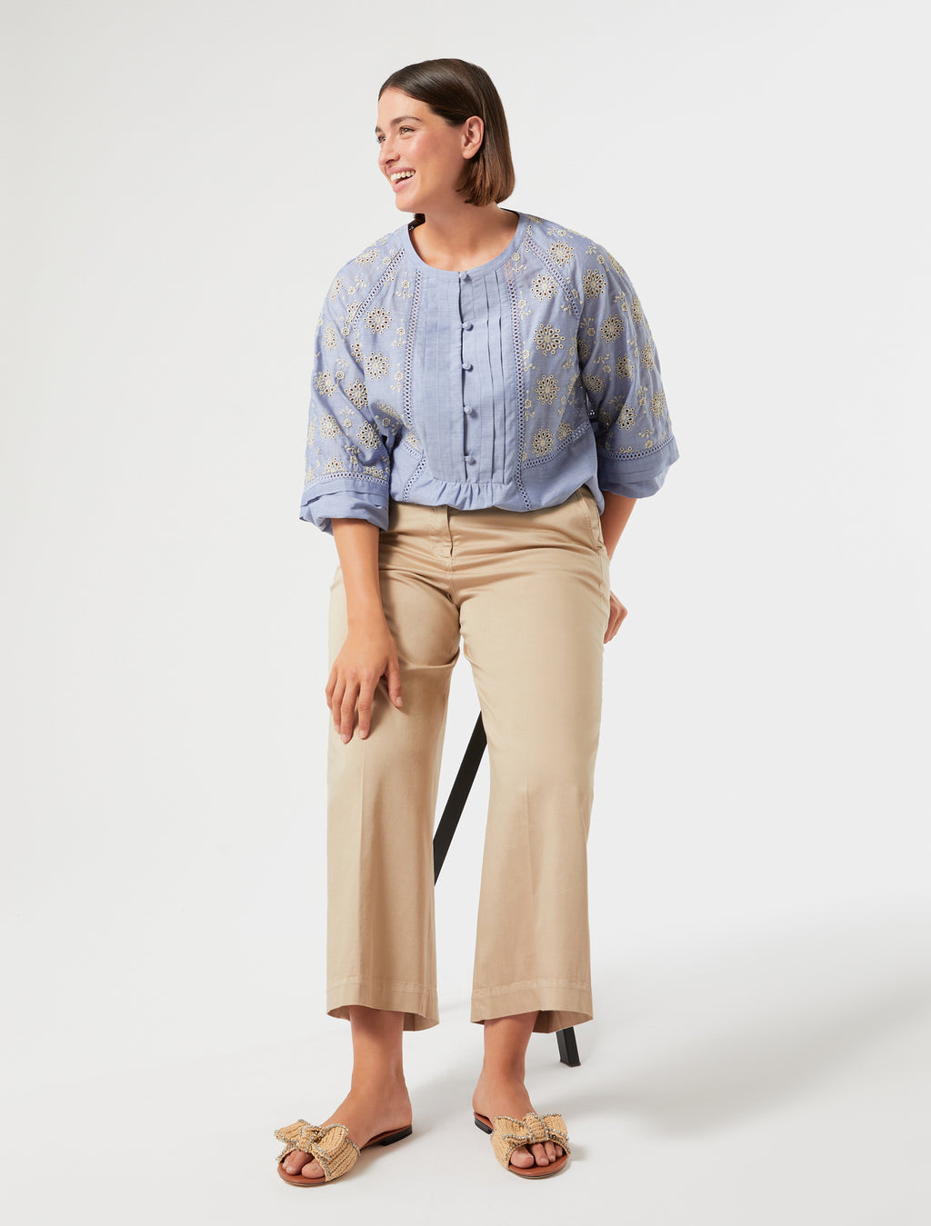 marina rinaldi chambray cotton shirt with embroidery for woman