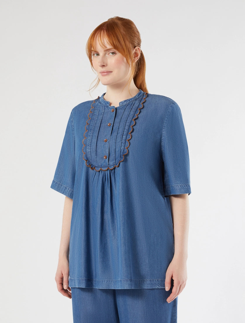 marina rinaldi embroidered denim blouse for woman