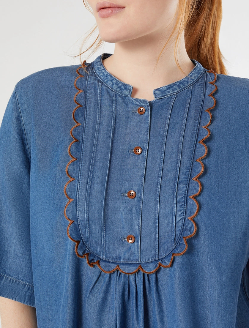 marina rinaldi embroidered denim blouse for woman