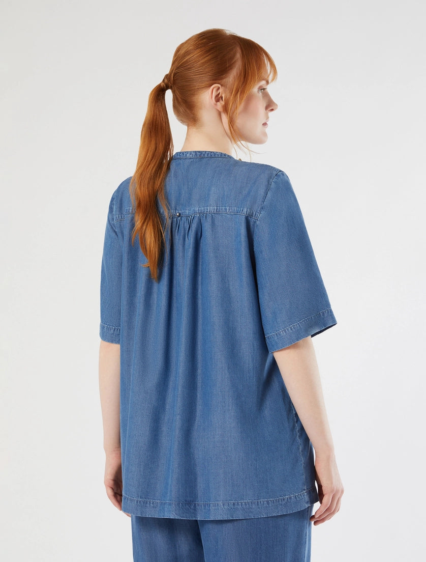 marina rinaldi embroidered denim blouse for woman