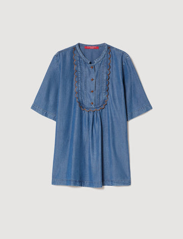 marina rinaldi embroidered denim blouse for woman