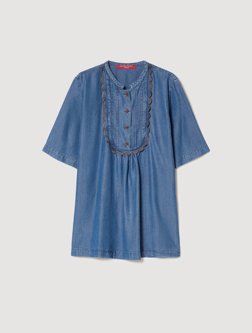 marina rinaldi embroidered denim blouse for woman