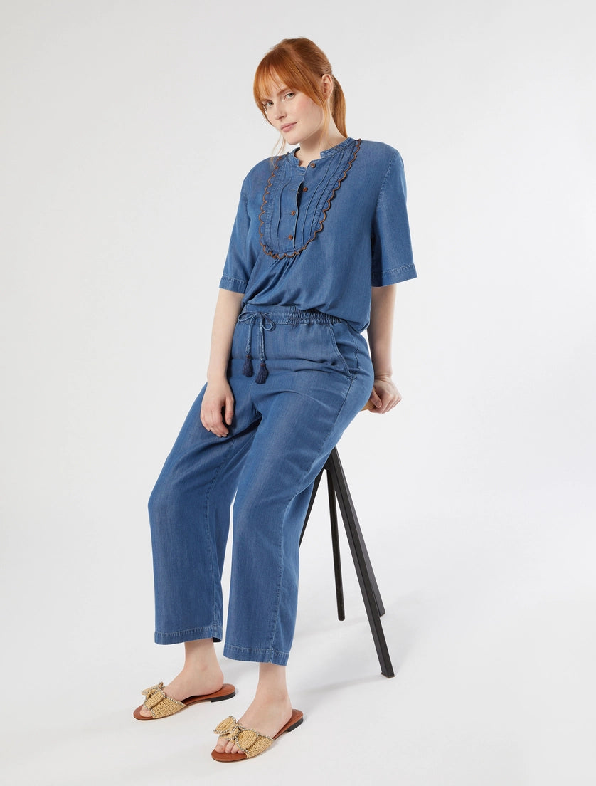 marina rinaldi embroidered denim blouse for woman