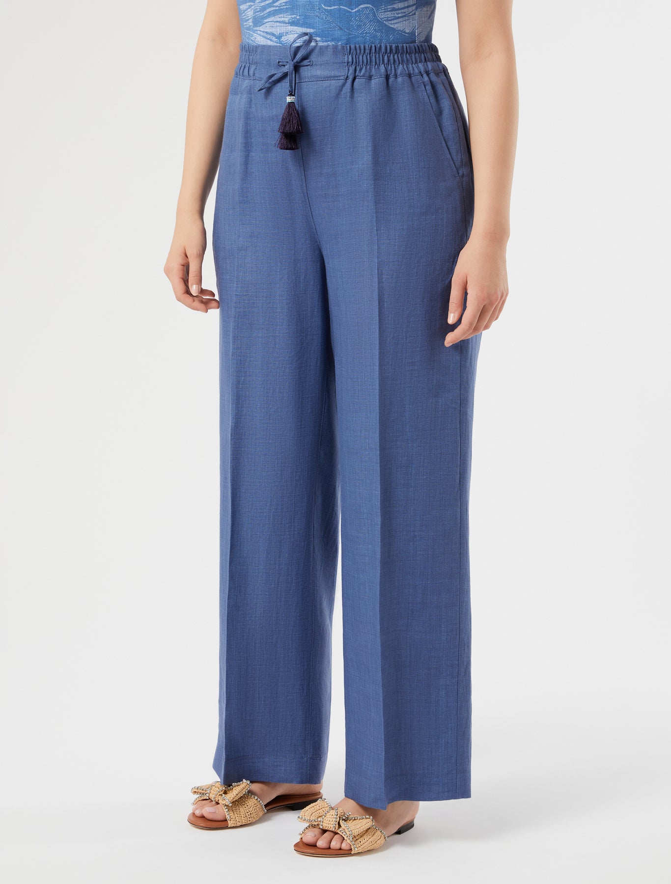marina rinaldi linen canvas trousers for woman