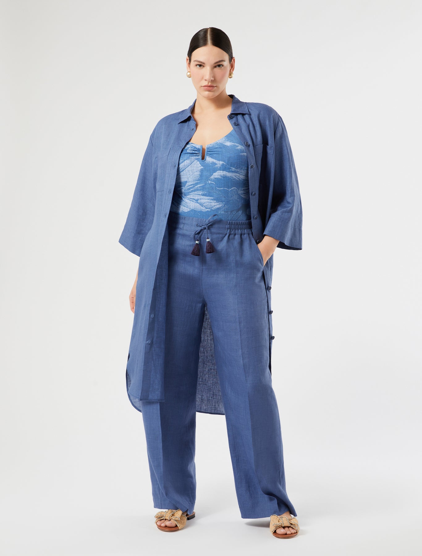 marina rinaldi linen canvas trousers for woman