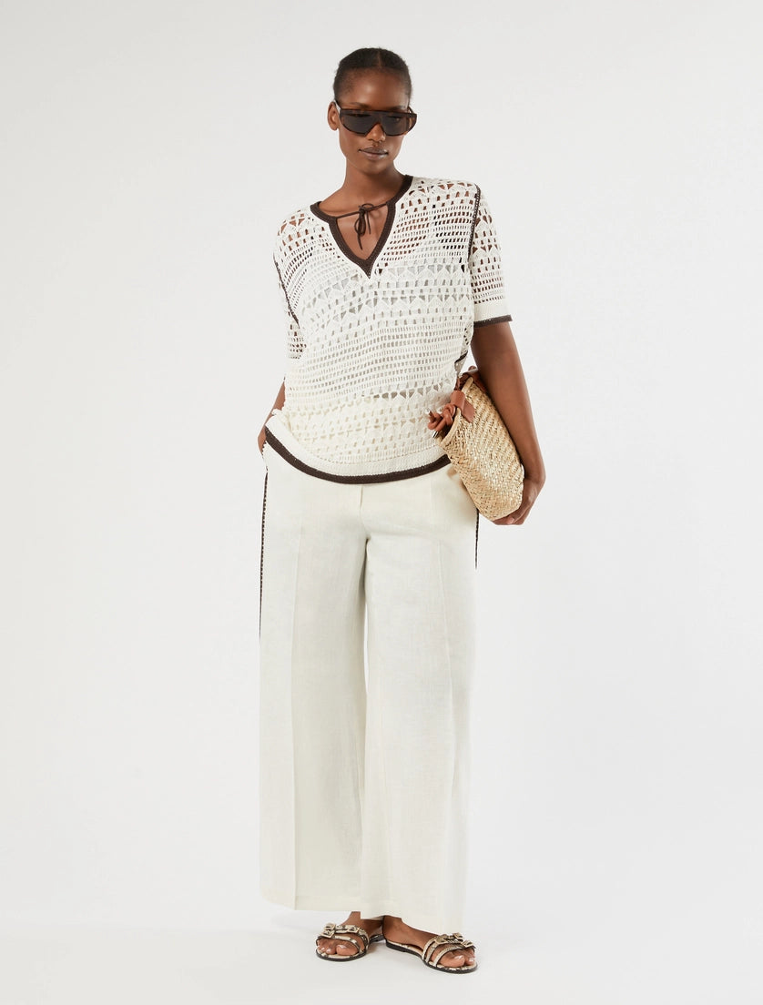 marina rinaldi linen canvas trousers for woman