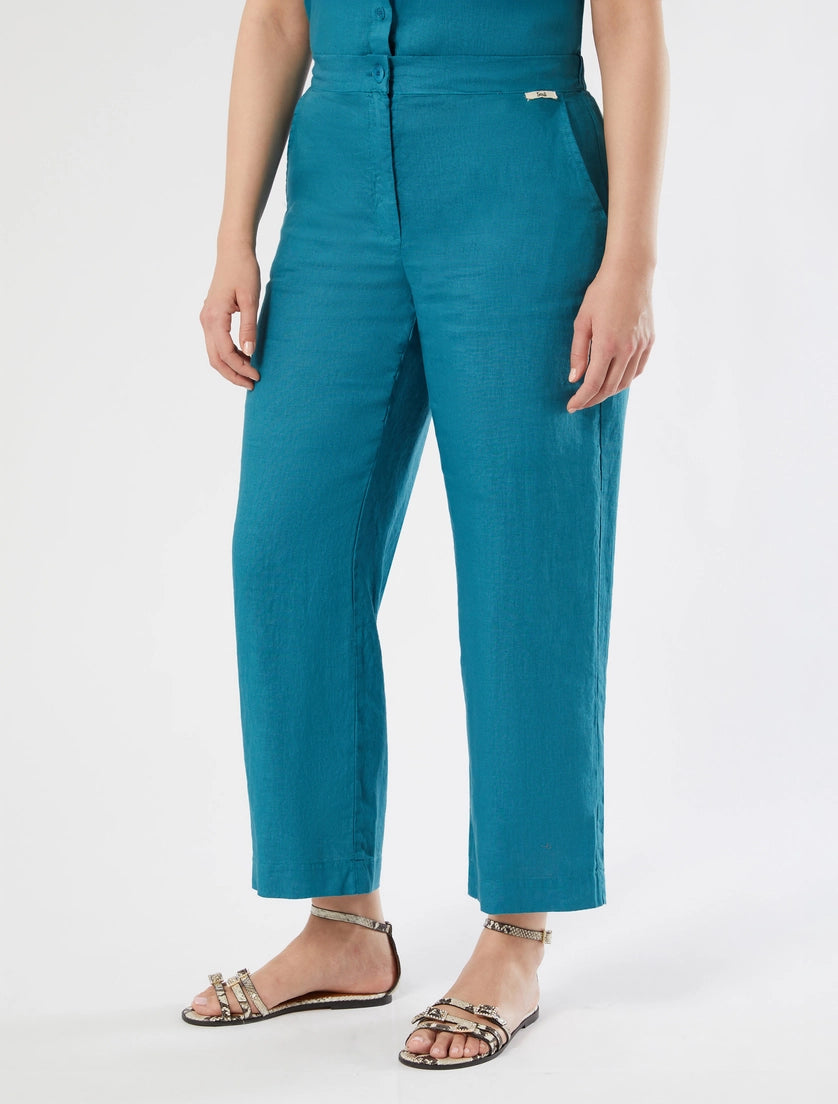 marina rinaldi linen canvas trousers for woman