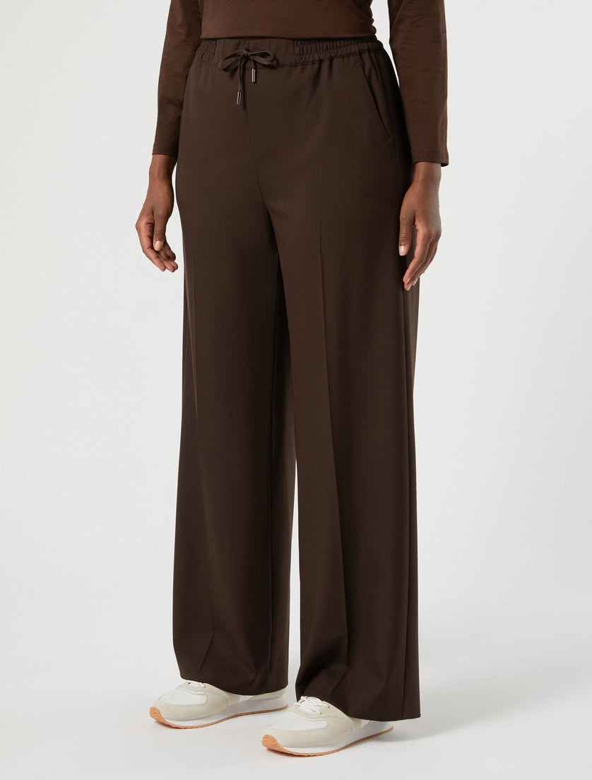 Stretch twill wide-leg trousers