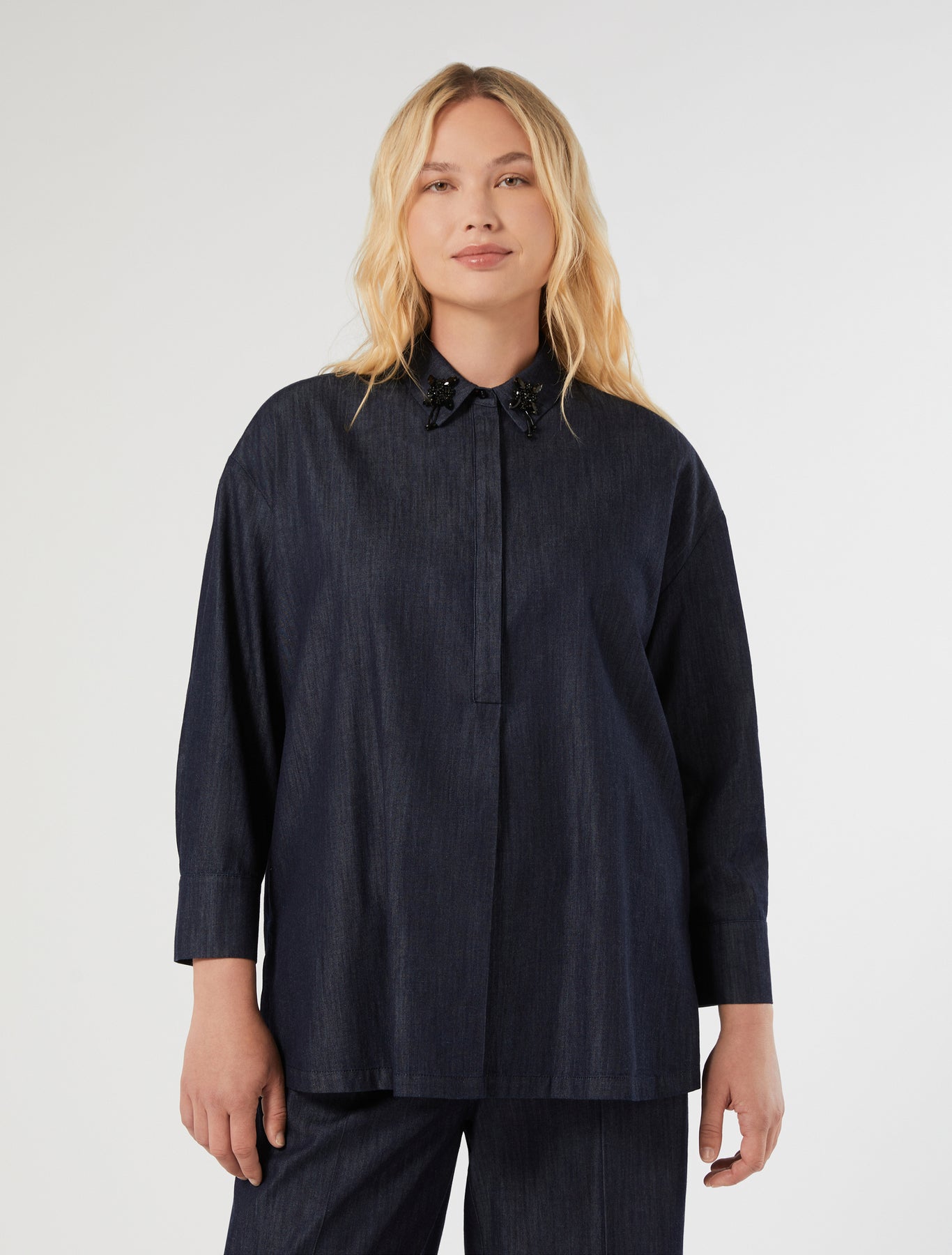 marina rinaldi lightweight denim tunic for woman