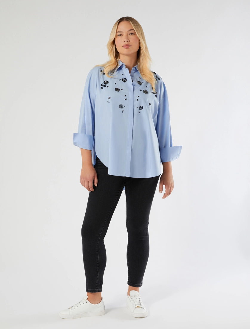 Embroidered poplin shirt