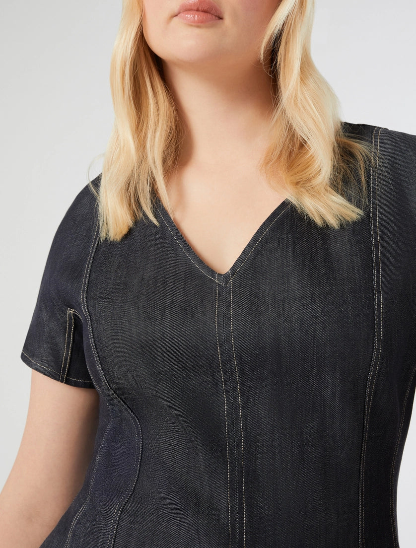 marina rinaldi denim-look cotton dress for woman