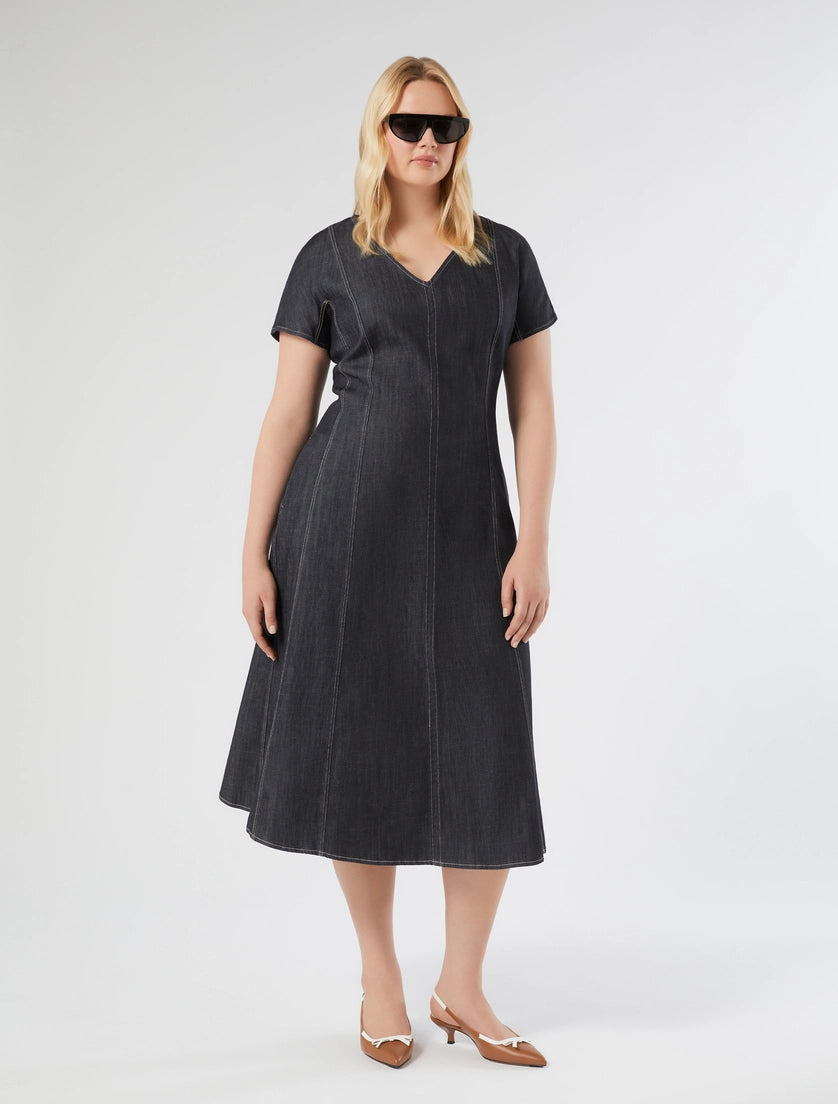 marina rinaldi denim-look cotton dress for woman