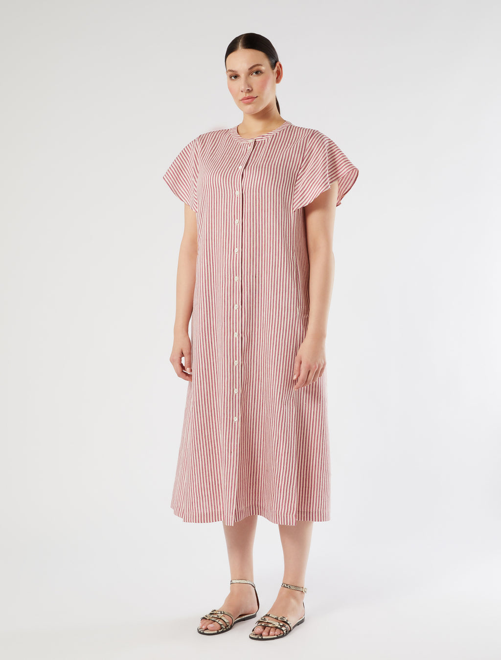 marina rinaldi long linen and silk canvas dress for woman