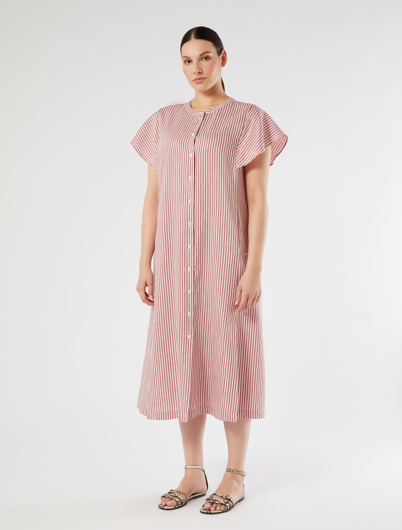 marina rinaldi long linen and silk canvas dress for woman